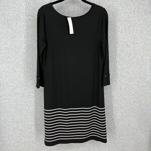 WHBM Stripe Hem Knit Dress Size S Black White 3/4 Sleeve Stretch Office Work NEW